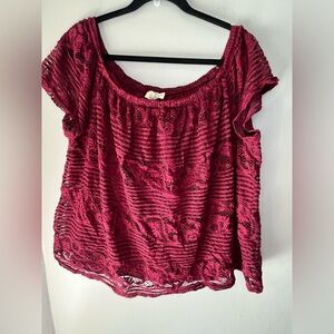 Ember Maroon Short Sleeve Lace Blouse Women’s Size 1X